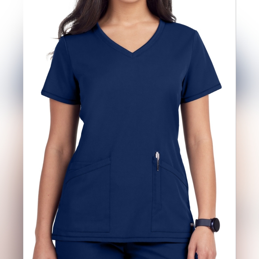 Grey's Anatomy Navy Blue Fitted Short Sleeve  Scrub Top